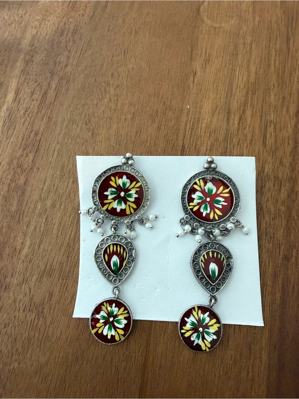 Hand-Painted Red Floral Drop Earrings - Women Jewelry